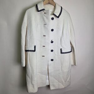 Vintage 1960s Kay McDowell Textured Bouclé Swing Coat Navy Trim